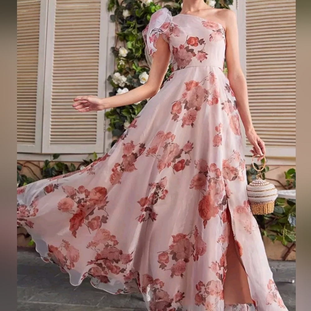 Floral One-Shoulder Maxi Dress